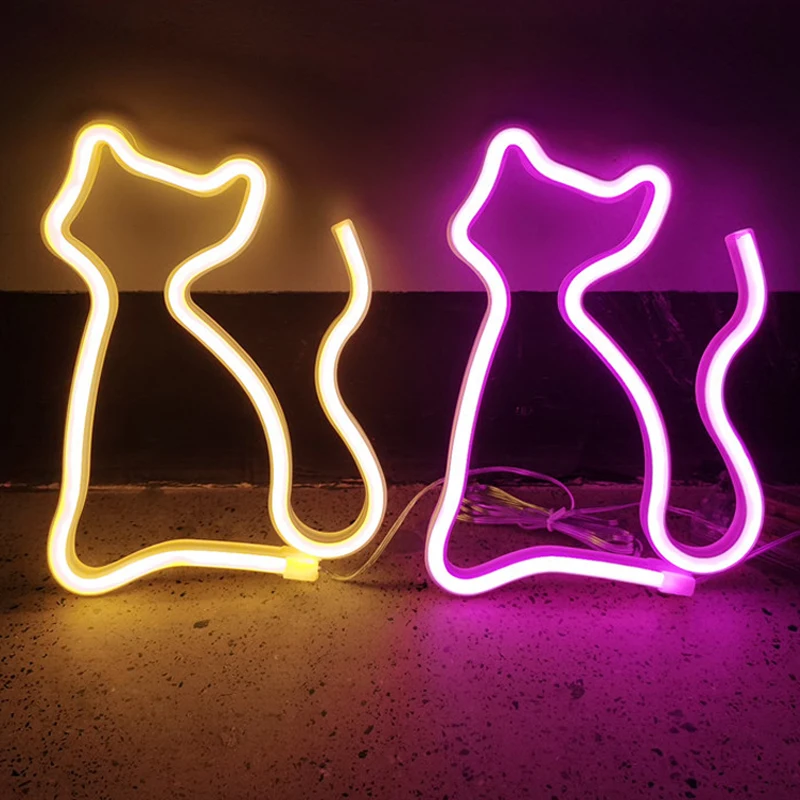 Upgrade Cat Figure Neon Light LED Decor Lamp Sign Lights Animal Store USB & Battery Charging Home Party Shop Bar Christmas Wall