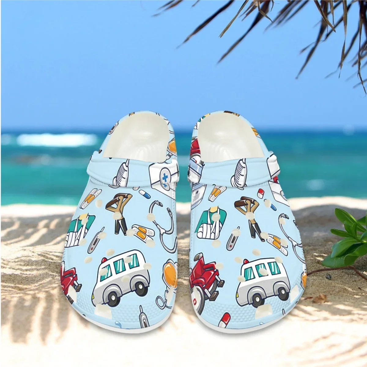 Summer Ladies Medical Car Printed Clogs Non-slip Casual Nursing Home Slippers Casual Lightweight Beach Flats Shoes Chaussure