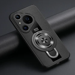 Luxurious Sheepskin Leather Wireless Charging Magnetic Ring Stand Holder Cover - Shockproof Case for Huawei Pura 80 Ultra (Matte black)