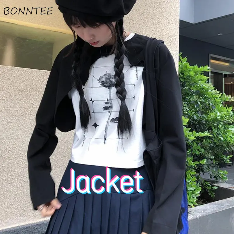 

Cropped Jackets Women Spring Preppy Style Solid Leisure Y2k Young All-match Long-sleeve Slim Sun-Proof Outwear Designed Popular