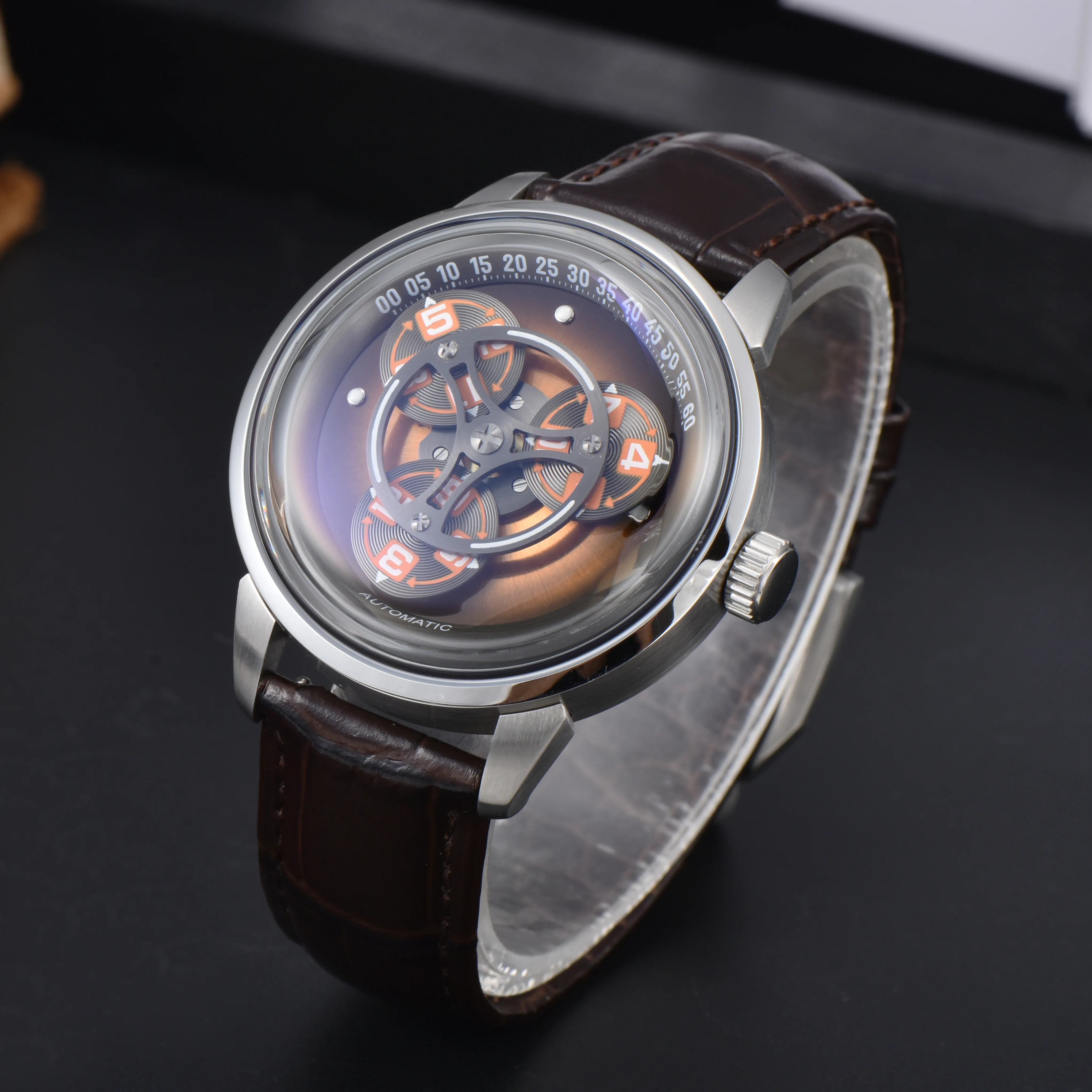 KOULUOLANG 42mm Men's Watch Three Wheels 10Bar Waterproof Automatic Mechanical Watch 316L Stainless Steel