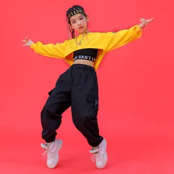 Hiphop Pants Suit Girls Jazz Street Dance Wear Children'S Day New Summer Hip-Hop Dance Costumes For Kids Yellow Crop Top