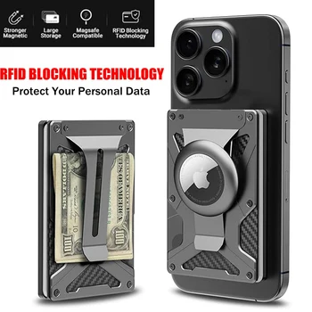 Magnetic Phone Wallet Compatible with Apple MagSafe-Metal Card Holder with AirTag Holder, RFID Blocking & Money Clip Mag Safe Wa 1