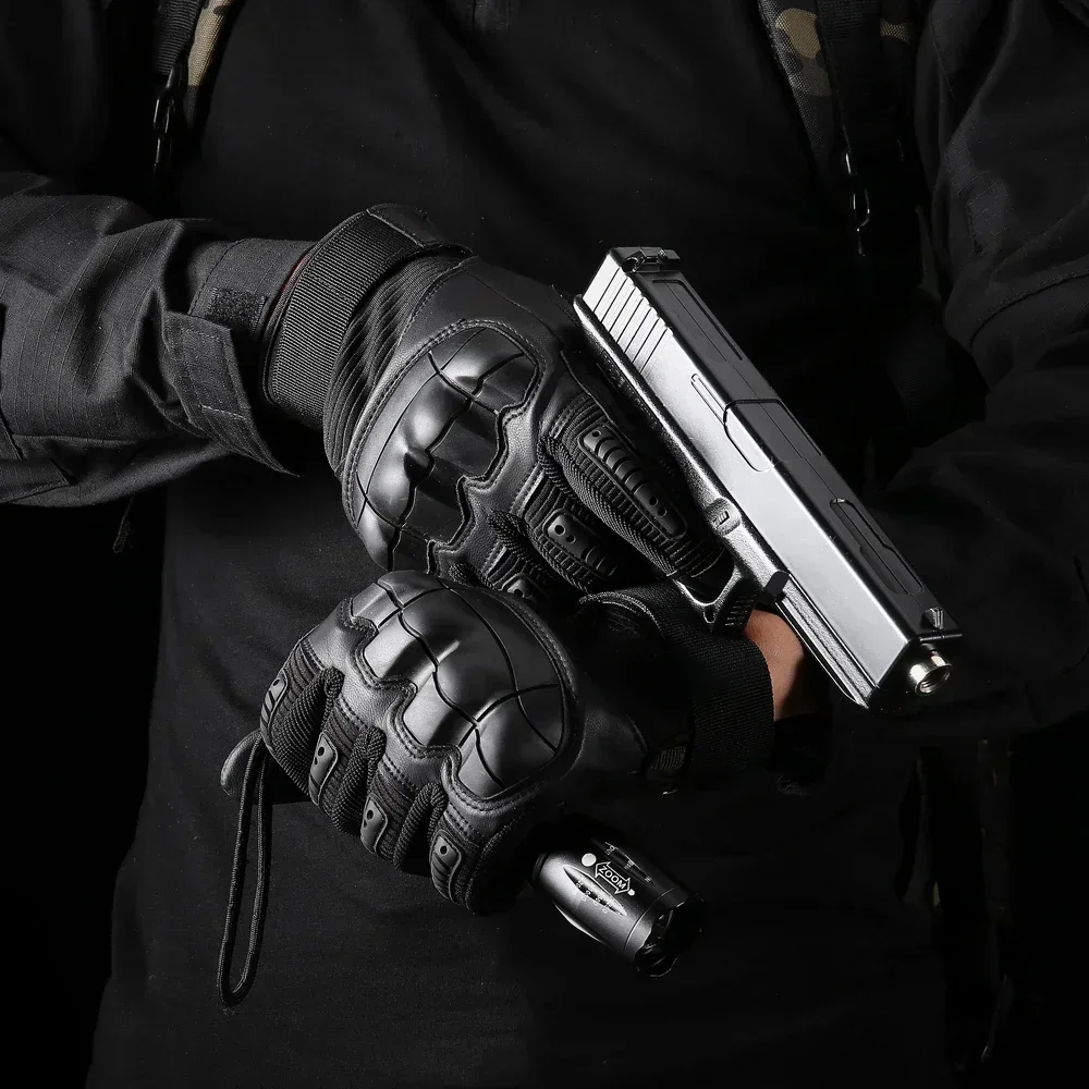 Touch Screen Tactical Rubber Hard Rubber Full Finger Gloves Paintball Airsoft Bicycle Combat PU Leather Anti skid Work Glove Men