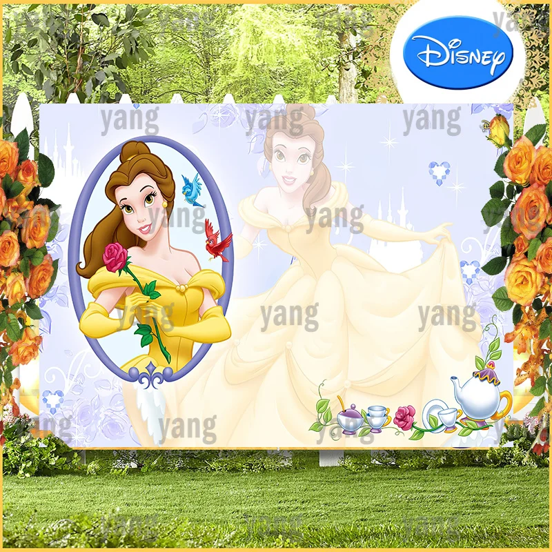 

Disney Castle Dreamy Mirror Beauty and the Beast Belle Princess Backdrop Background Happy Birthday Party Baby Shower Banner