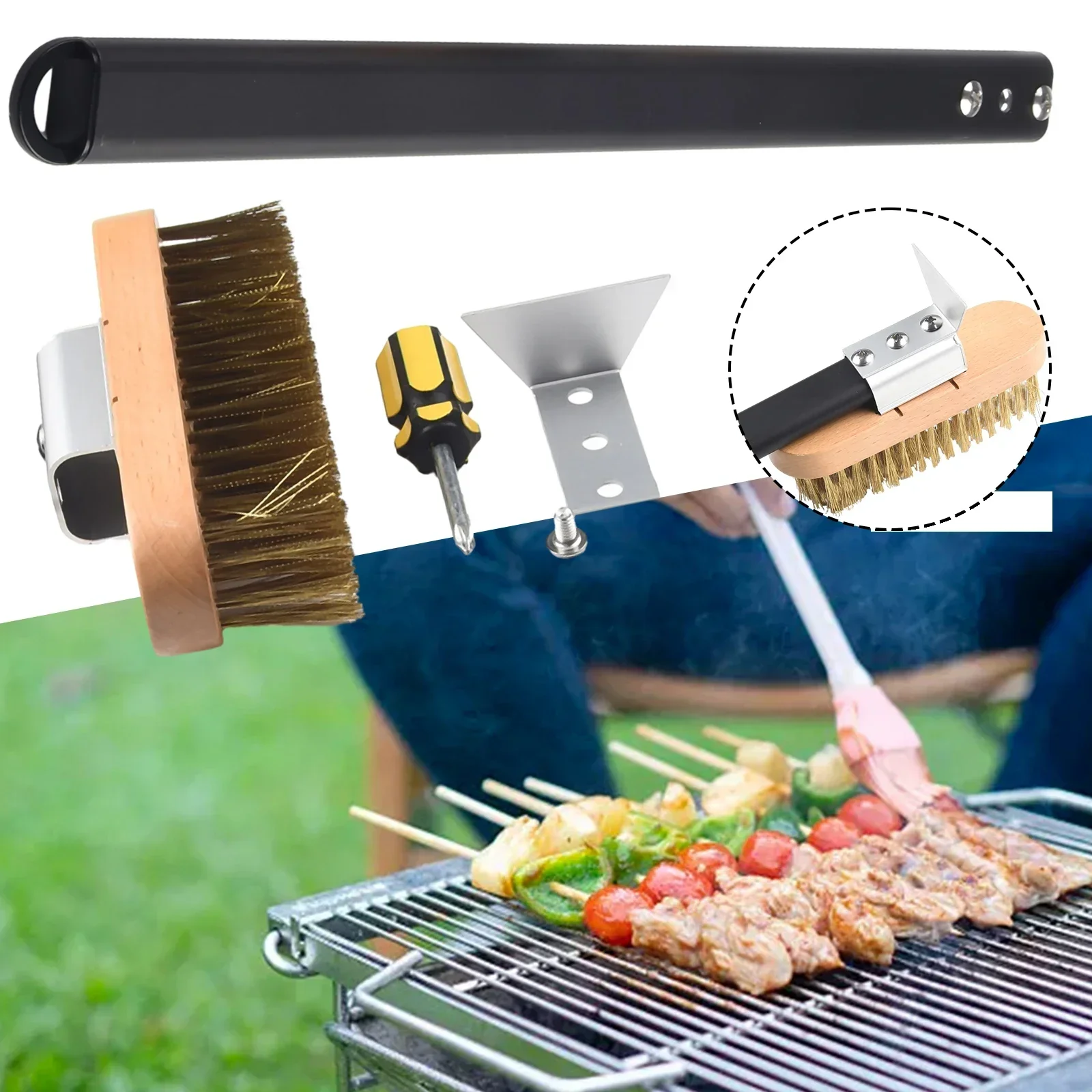 Adjustable Length Pizza Oven Brush with Scraper Brass Bristles for Efficient Cleaning Perfect Accessory for Ovens or Grills