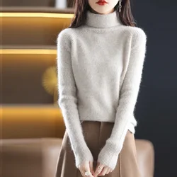 Autumn And Winter New 100% Mink Cashmere Sweater Women's High Neck Knitted Pullover Large Loose, Warm, Elegant And Unique Top
