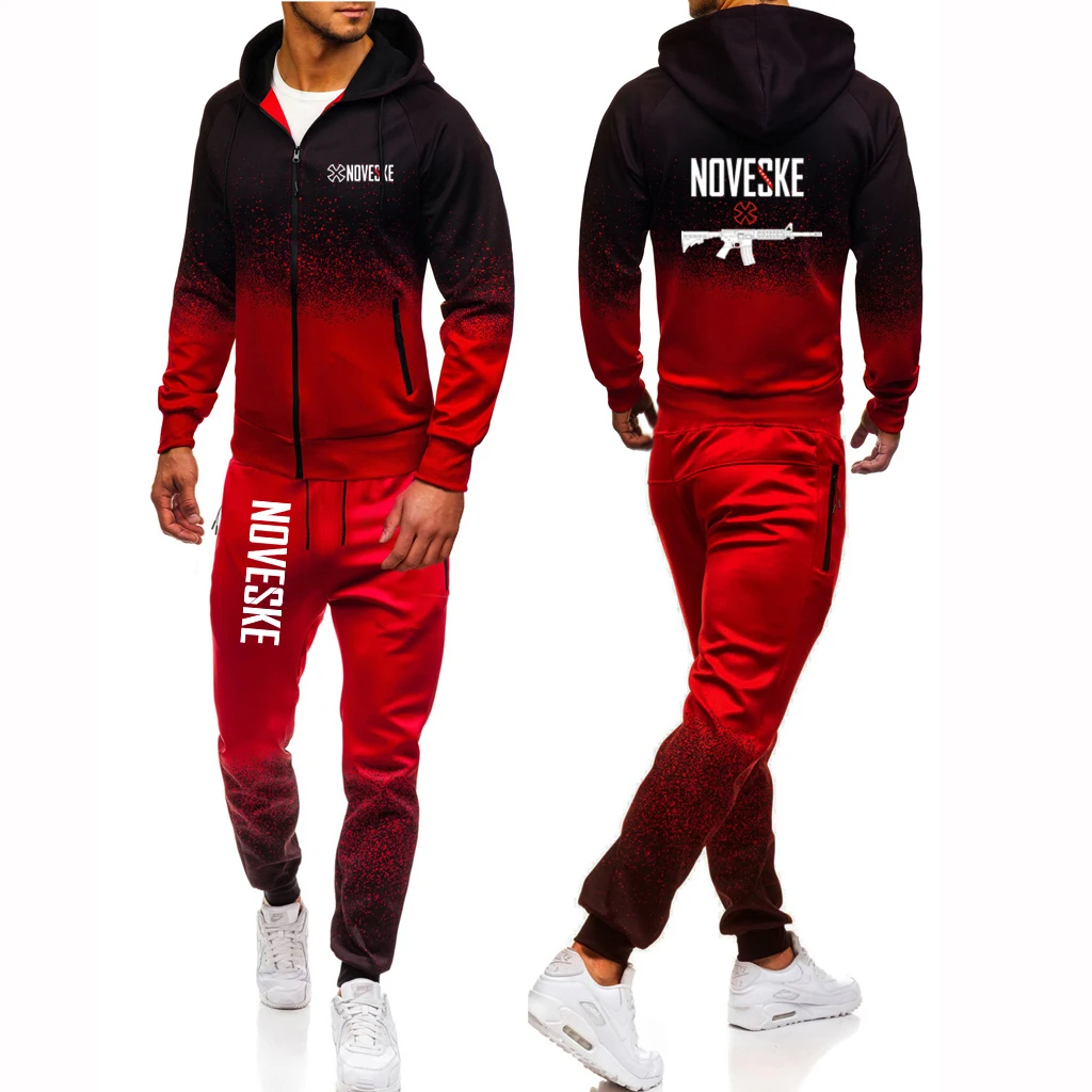 Mens Funny Print Hooded Hoodies and Outdoor Sports Pants Suits