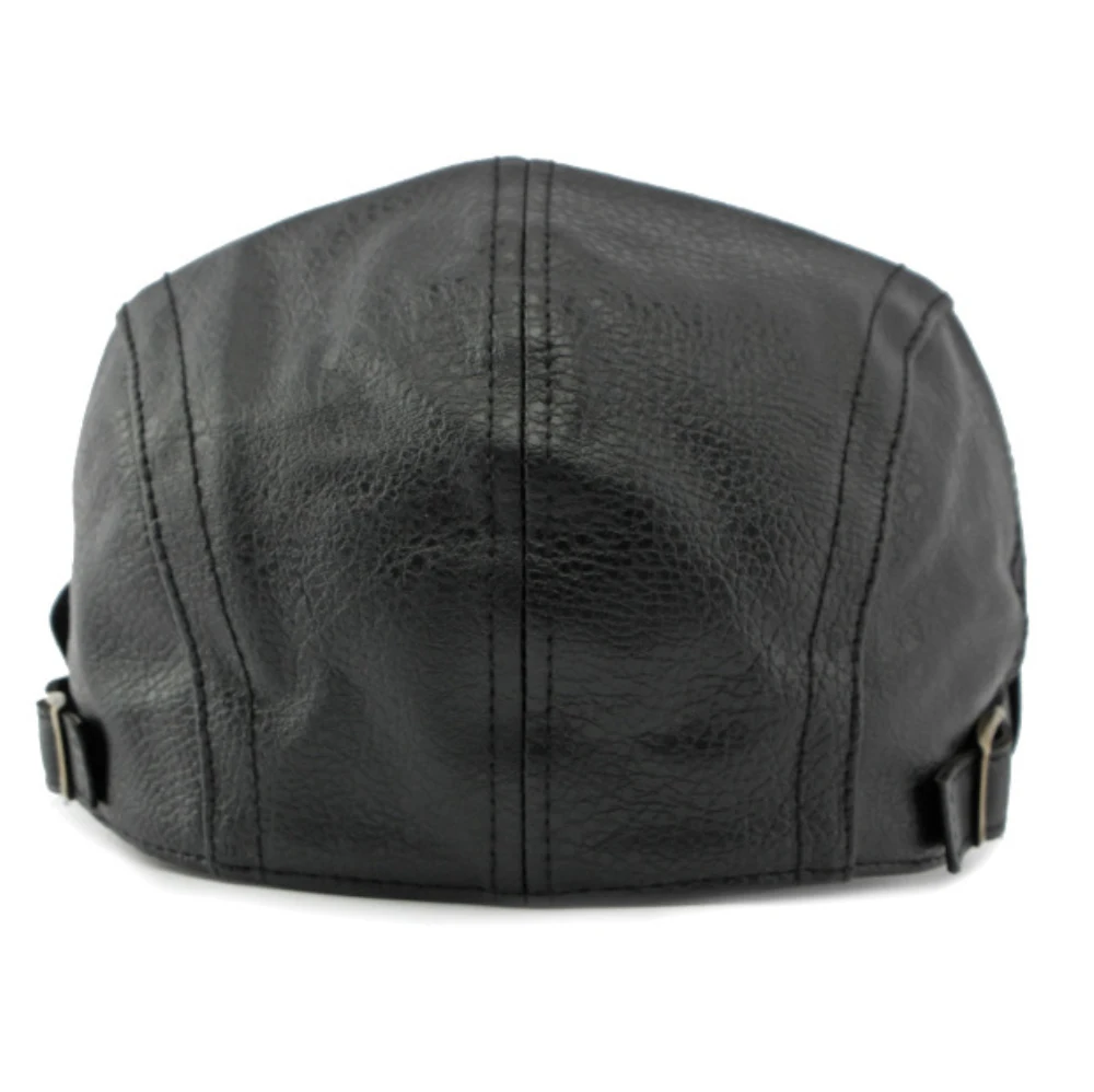 HT4294 PU Leather Beret Cap Men Black White Coffee Ivy  Flat Cap Thick Warm Fleece Lined Autumn Winter Hat Berets for Men 4