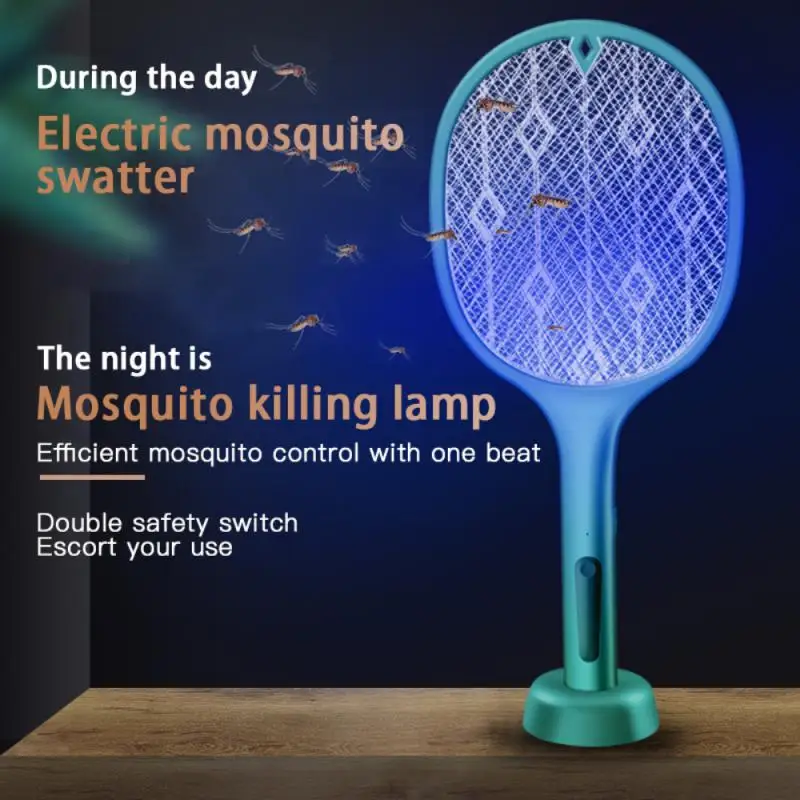 3500v Electric Flies Swatter Killer With Uv Light Usb Rechargeable Led