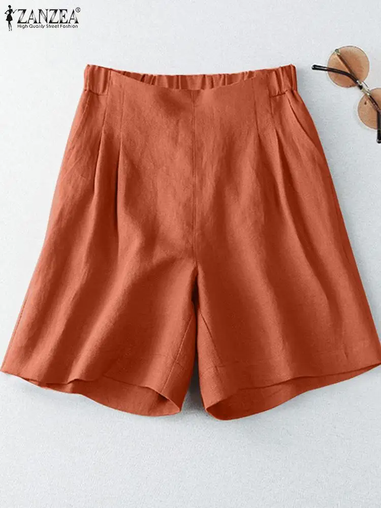

ZANZEA Women Solid Color Shorts Hot Pants Holiday Beach Shorts Cotton Palazzo Female Work Wear Short Trousers Pantalon Oversize