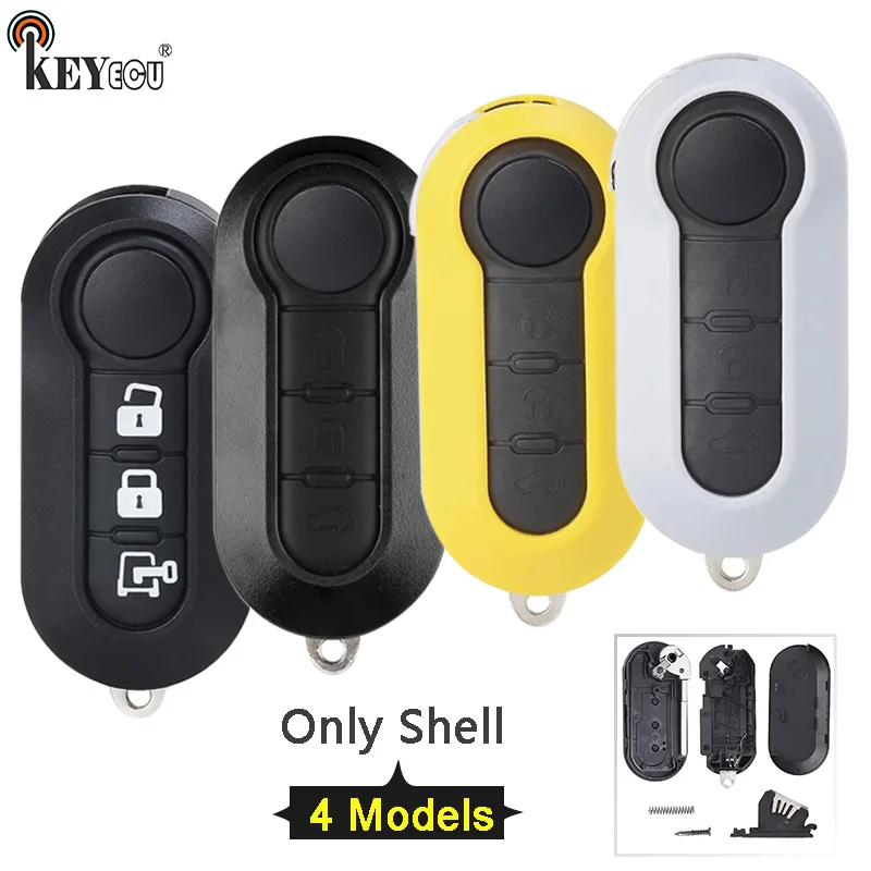 

KEYECU for Fiat 500 Panda Punto Bravo Car Alarm Keyless SIP22 blade Replacement 3 Button Flip Remote Key Shell Case Fob