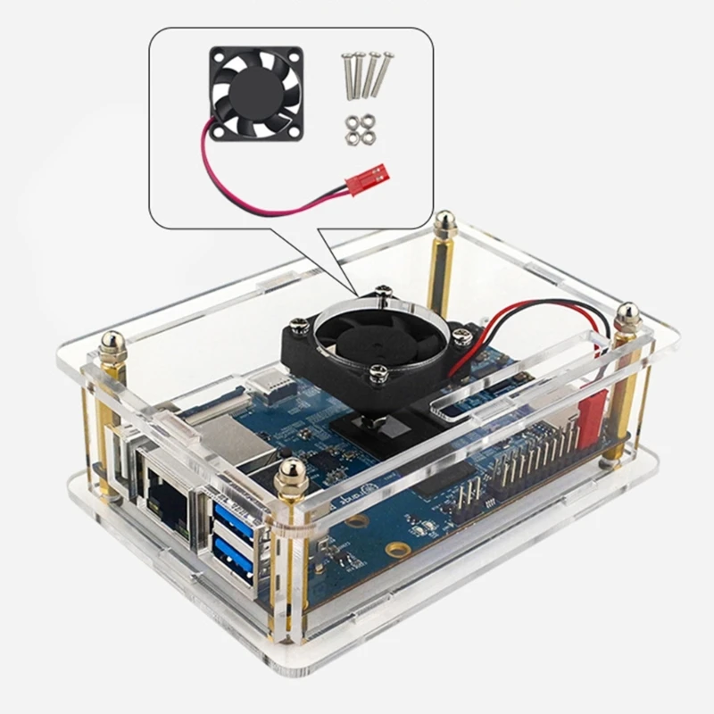 

Акриловый чехол для Orange Pi 5 Board 634A с тихим охлаждающим вентилятором, 4 радиатора, прозрачный чехол