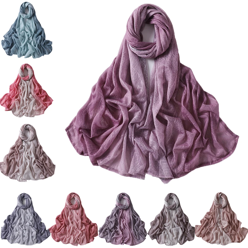 

New Women Foulard Gradient Color Scarf Bandana Elegant Long Shawl Islamic Muslim Hijab Summer Scarves Summer Thin Sun Protection