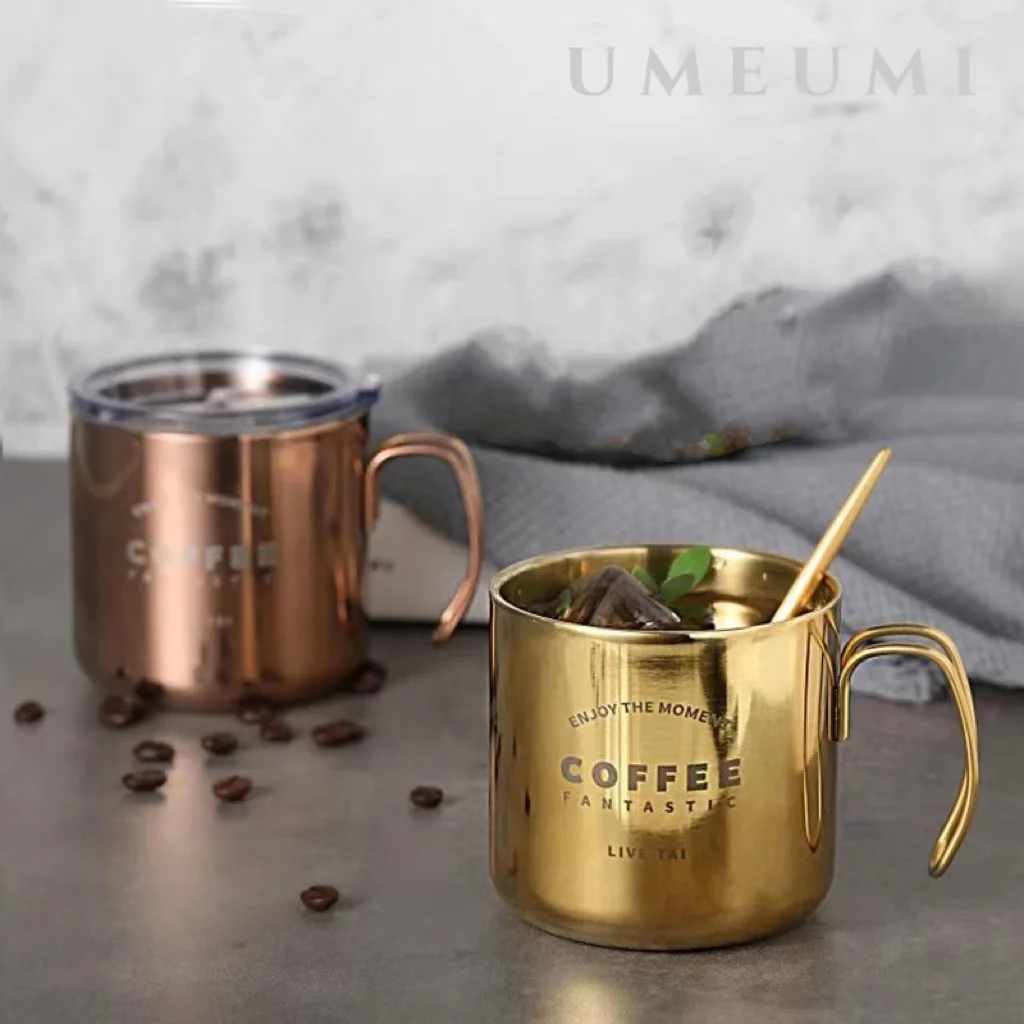 

304 Stainless Steel Coffee Mugs Double layer Anti-hot Mug Plating Gold Rose Water Latte Cup Breakfast Milk Cups 350ml