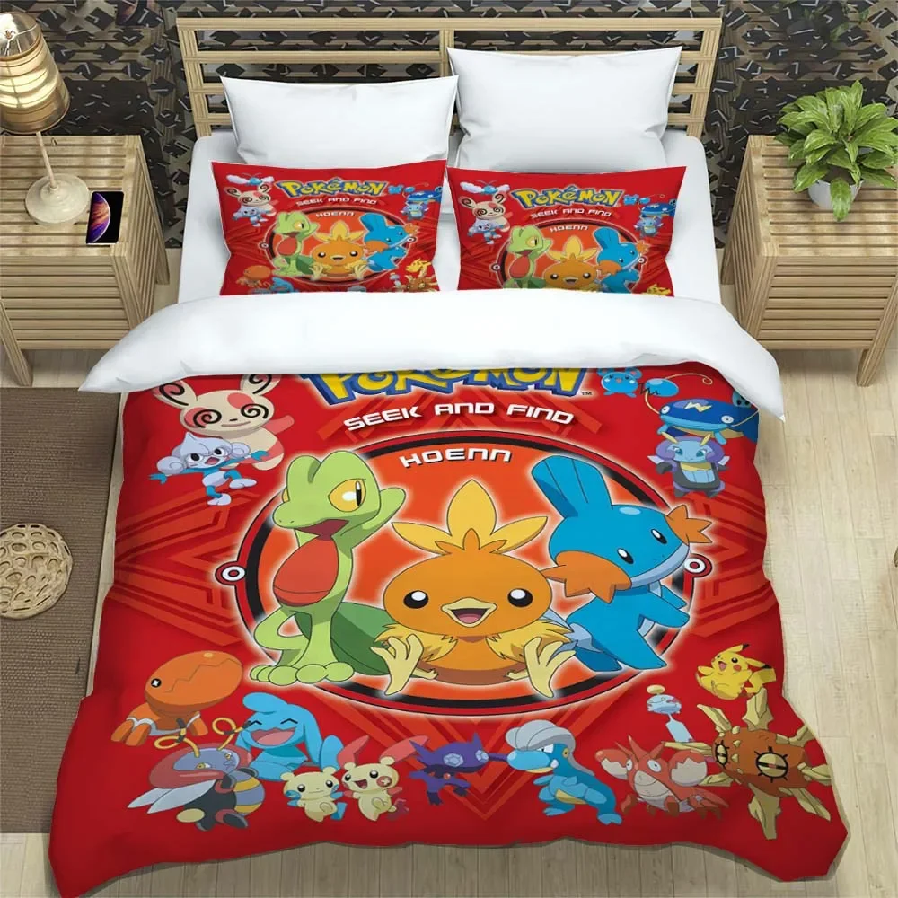 thumbnail image 1 of Funda de edredón con estampado de Pokémon de anime japonés y fundas de almohada, juego de cama con impresión digital 3D de microfibra, tamaño doble, tamaño Queen y King, 1 of 5