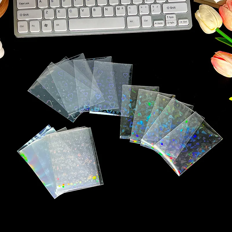 50pcs Board Game Card Sleeves Sweet Heart Foil Transparent Laser Clear Photo Kpop Protector Trading Cards Shield Cover card protector idol card protector memory card protector