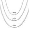 40-75 cm Plata de Ley 925 1 MM/2 MM/3 MM collar de cadena de serpiente sólida para hombres mujeres joyería de moda para colgante envío gratis