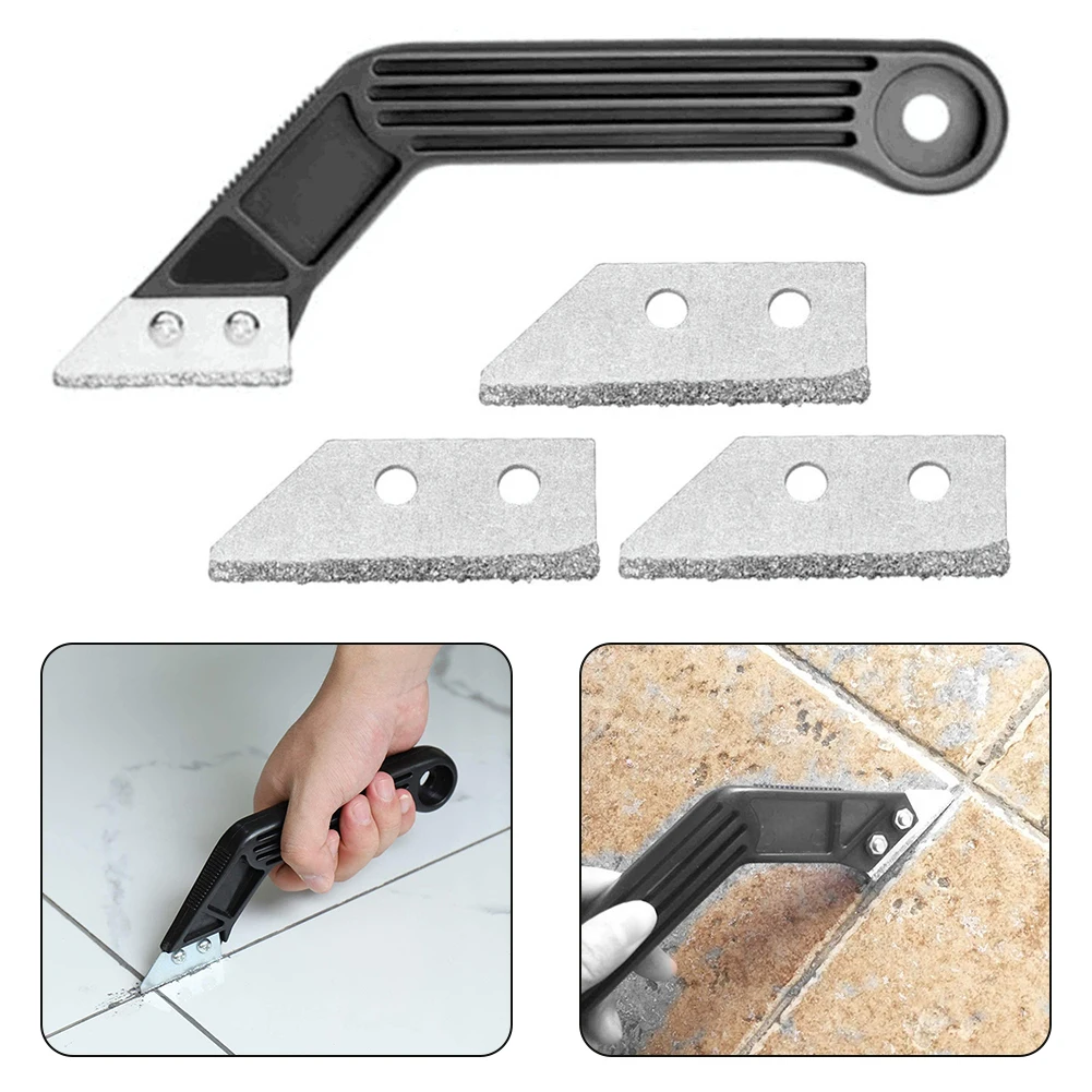 Putty knife scraper wall scraper paint scraper Black Beveled Handle Scraper Combination Replacement Blade Gap Grout Remover Tool Kit Wall Floor Tiles Joint Cleaner Tool