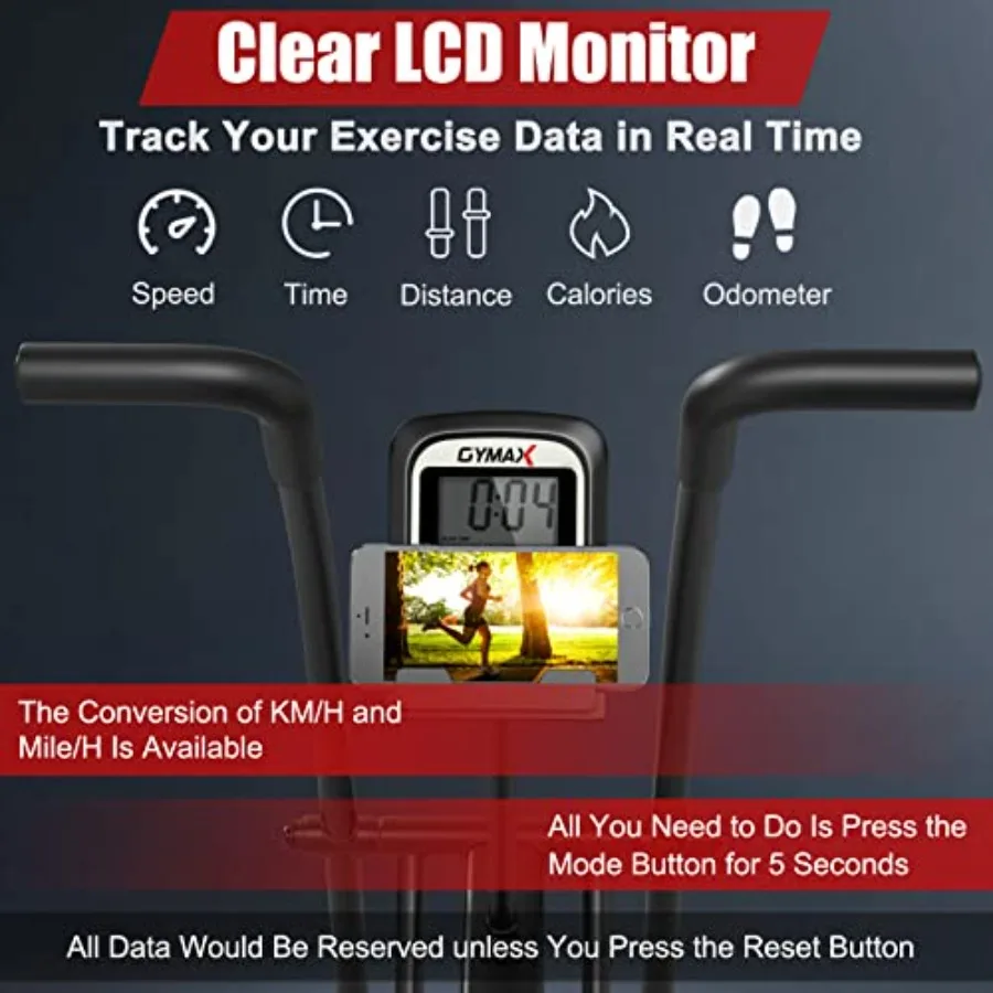 Fan Bike Air Resistance Upright Bike with LCD Monitor Phone Holder and Builtin Wheels Fully Adjustable Stationary Exercise
