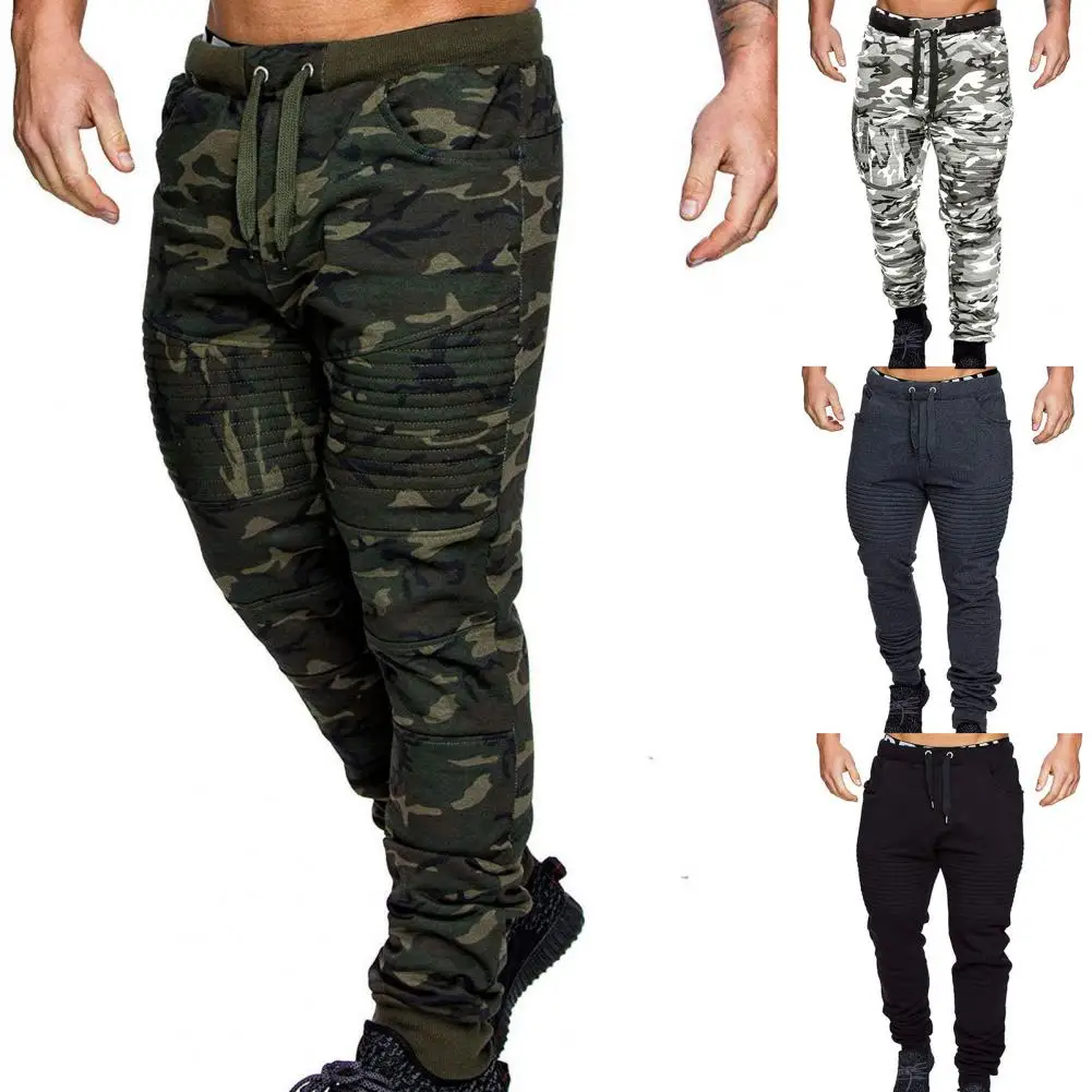 Sport Jogging Trousers Fleece Sweatpants Casual Men Trousers Camouflage Print Elastic Waist Drawstring Spring Pants Ankle-banded Wear-resistant Men Sweatpants Sports