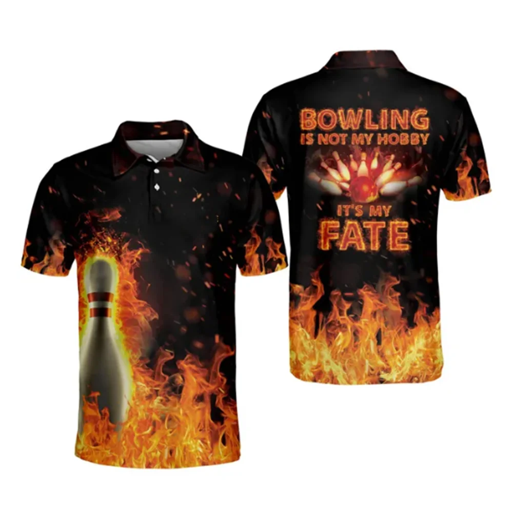 Men's Golf Polo short-sleeved T-shirt shirt bowling printed T-shirt lapel button shirt summer sports short-sleeved