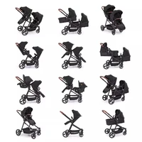 Poussettes jumelles avec un porte-bébé unique expédiées depuis l'UE. Portable et se transforme en poussette légère. 2