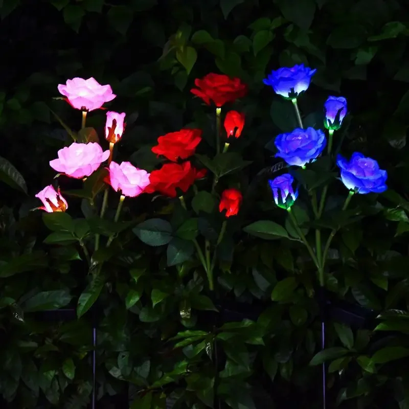 3-7 Head LED Solar Simulation Rose Flower Solar LED Light Garden Yard Lawn Night Lamp Landscape Garden Home Decoration Flowers solar led lights solar lights lawn lamp garden lighting