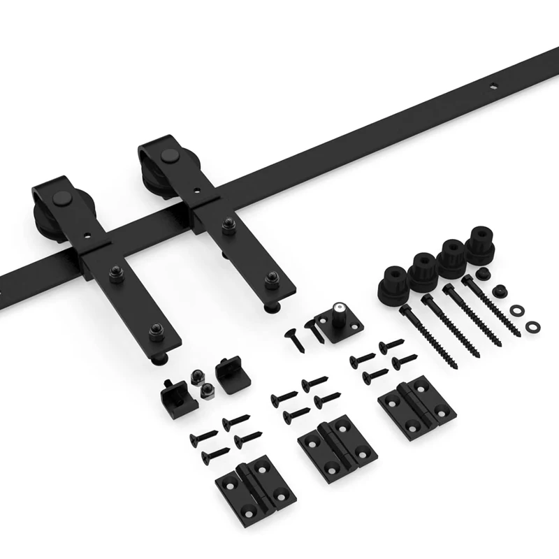 CCJH 3/3.3Foot Double Fold Sliding Barn Door Guide Kit, Suitable For Double Doors, Heavy-Duty Barn Door Hardware Kit, Quiet And