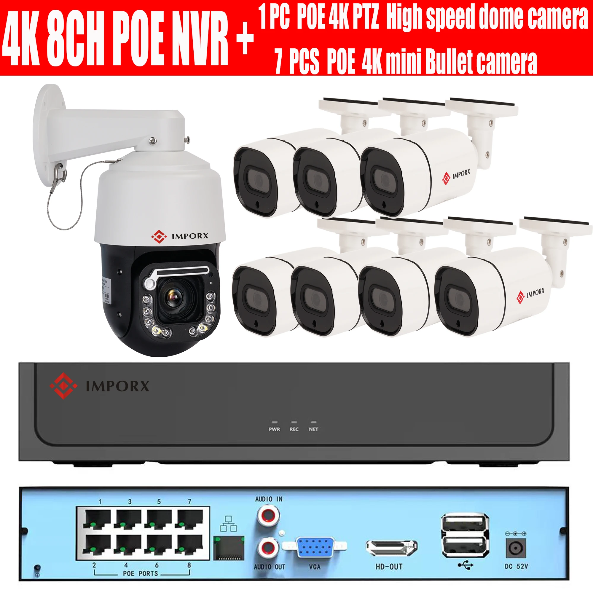 

4K 8MP POE Security Camera System H.265 Video Recorder CCTV Surveillance IP Camera Kit