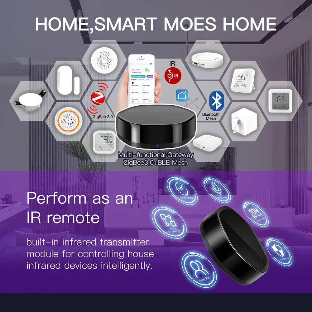 Tuya Smart Home Wifi em Multifunções sem Fio Ble Mesh Gateway Zigbee com Controle Remoto ir 38k Via Alexa e Google Home - Image 3