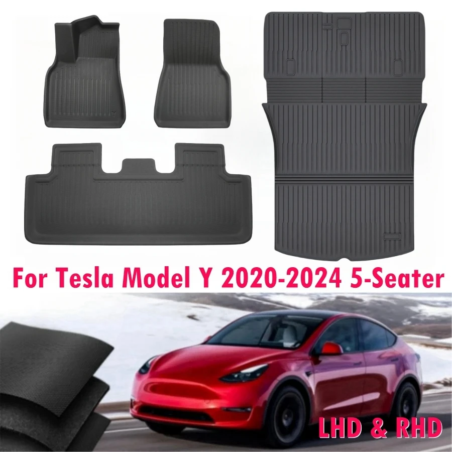 

Floor Mats For 2020-2024 Tesla Model Y LHD RHD Trunk Mat Cargo Mat TPE All Weather Cargo Liner Back Seat Cover Protector
