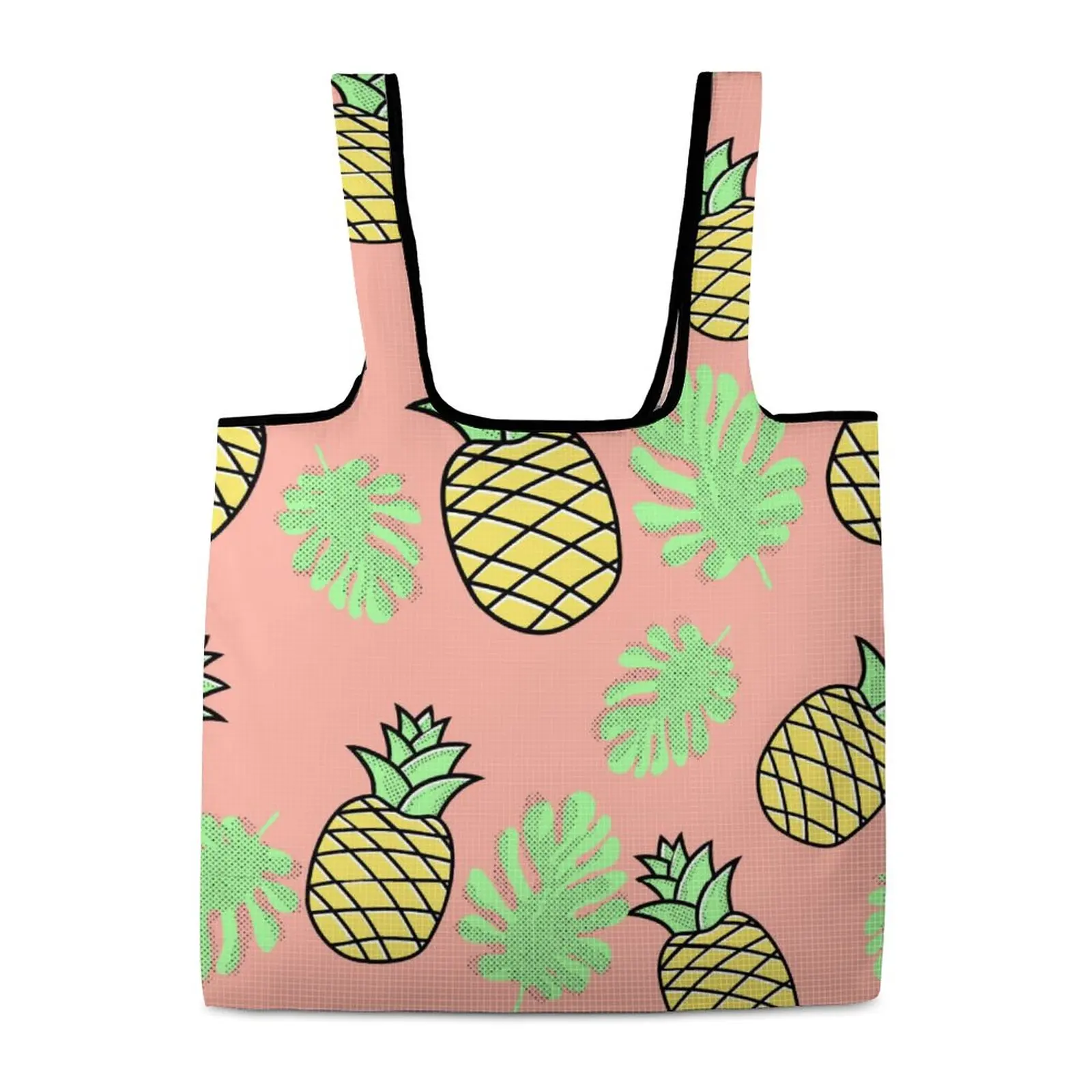 

Pineapple Full Print Handbag Straps for Crossbody Open Portable Foldable Shopping Bag Women Shoppers Storage Color Blocked Tote