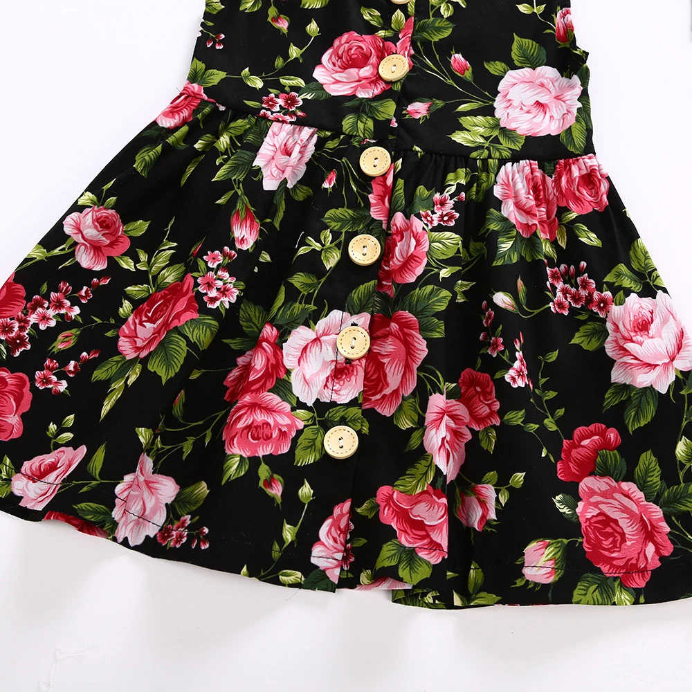 1-6Y Kid Dress With Headband Baby Girl Summer Sleeveless Floral Button Skirt Cotton Comfortable Soft Children Casual Clothing christmas dress