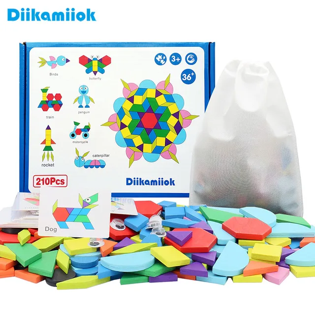Diikamiiok Wooden 3D Puzzles Geometric Shape Tangram Jigsaw Puzzle Kids Wood Toy Baby Montessori Educational Toys for Children 1