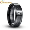 BONLAVIE 8mm Tungsten Carbide Ring Black Polishing Round Zircon Black Carbon Fiber Ring Engagement Wedding Rings for Men 1