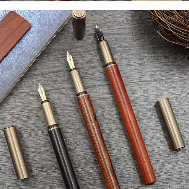 Vintage Chinese style wood fountain pen office supplies Student teacher pens  for writing Sandalwood brass ink