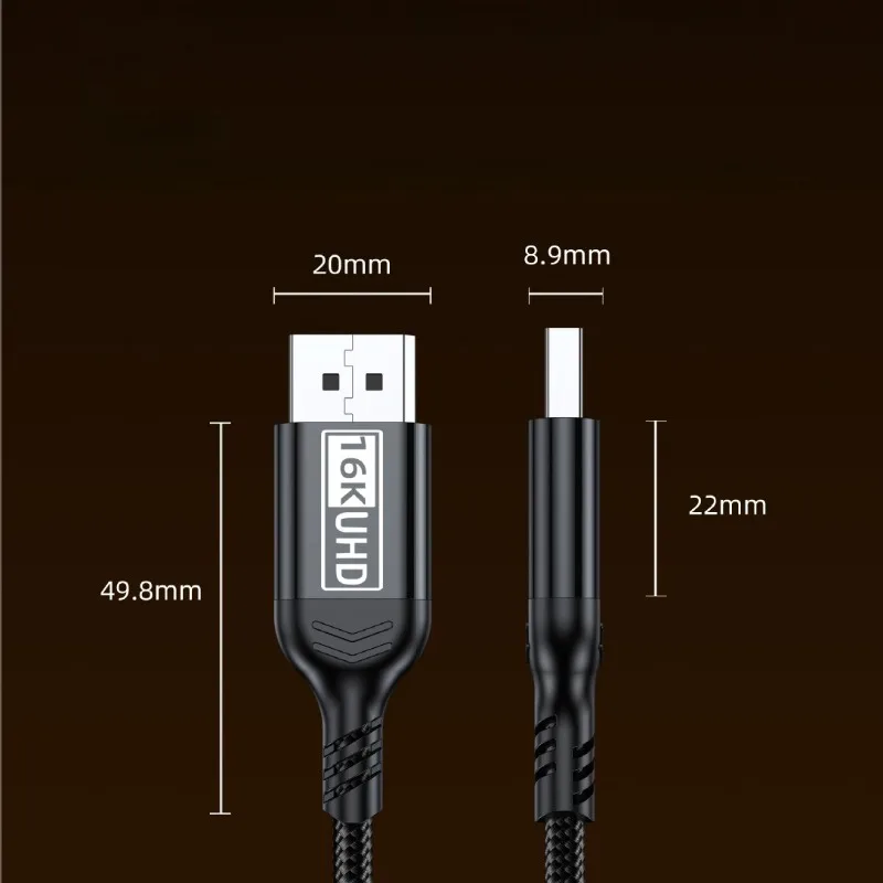 Ultra HD 16K DisplayPort Cable with 80Gbps Speed and HDR, Available in Various Lengths