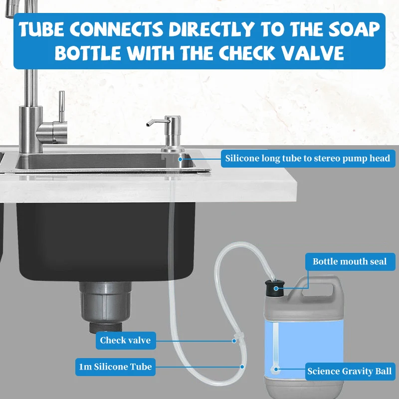 Kitchen Sink Liquid Soap Dispenser Pump 500ML Stainless Steel Liquid Soap Bottle Sink Mount Hand Pressure Soap Dispenser Bottle 4