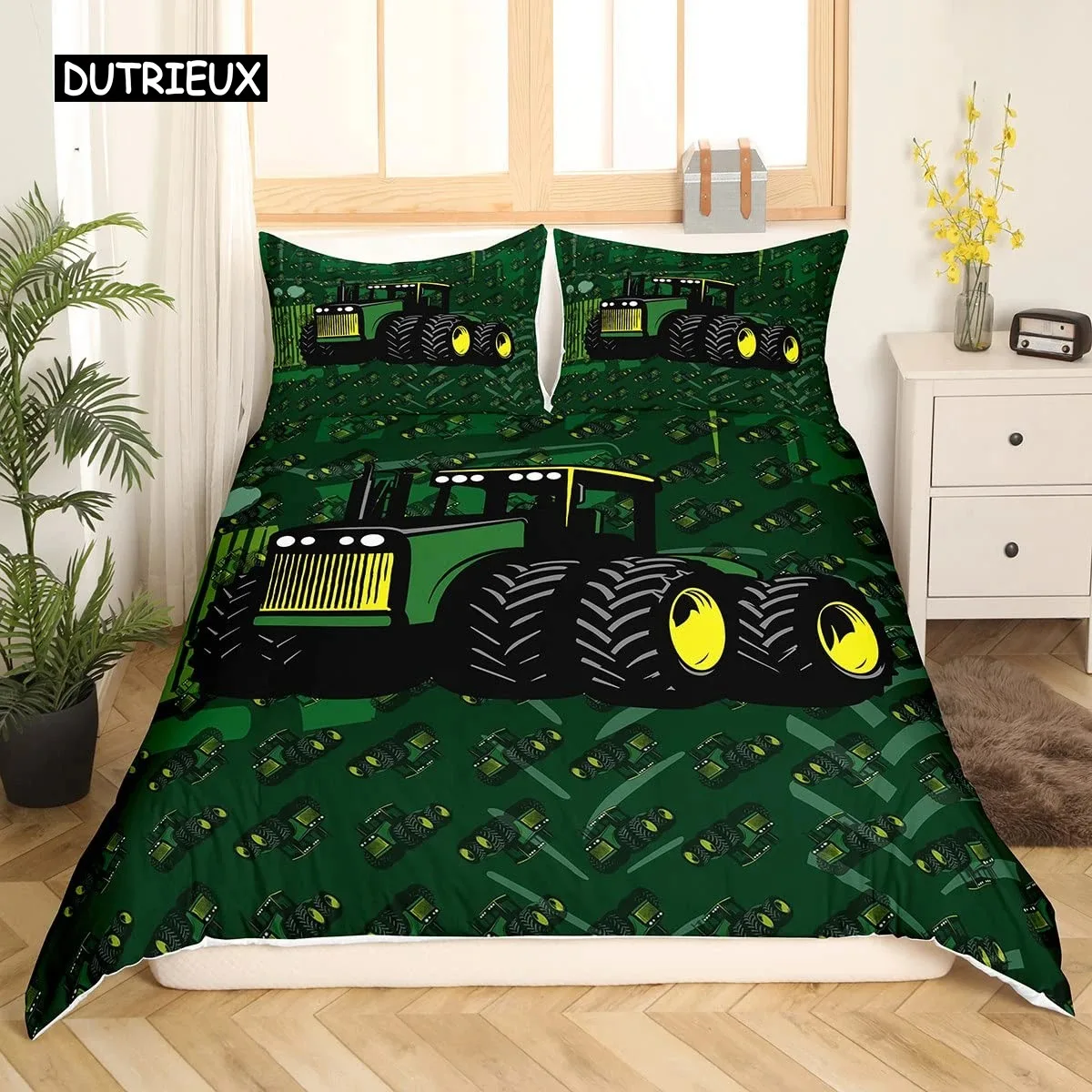 Construction Vehicles Truck Car Bedding Set Boys Excavator Duvet Cover Kids Cartoon Tractor Truck Soft Polyester Comforter Cover 4
