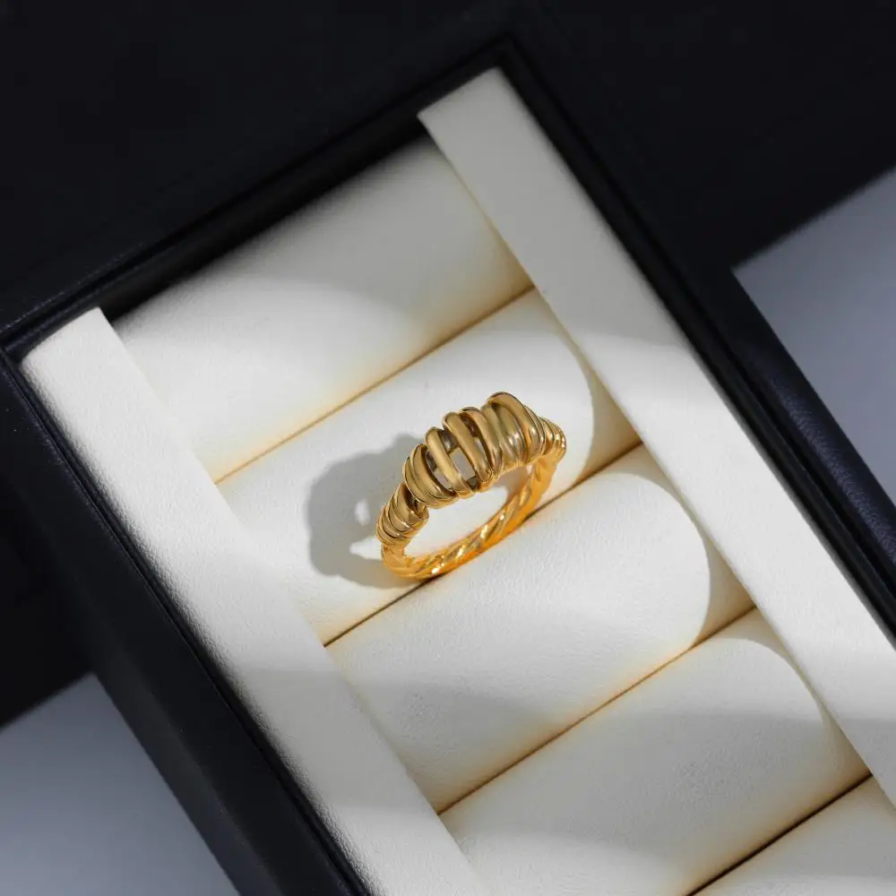 2025 Stainless Steel PVD Hollow Multilayer Metal Dome Chunky Rings for Women Polished 18K Gold Plated Waterproof Jewelry Bijoux