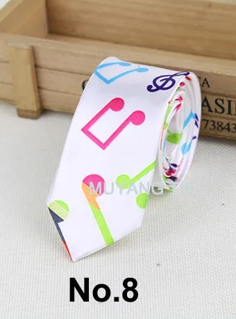 Classic Musical Notes Tie Neck Mens Skinny 5cm Zipper Neckties Red Black Blue White Color Slim Narrow Entertainment Party
