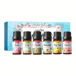 Fragrance Fusion Essential Oil Collection - 6 - Piece Set with Rose, Thyme, Chamomile, Lily, Ylang - Ylang, and Cherry Blossom Essences - Other (A)