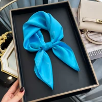 2025 Latest Women's Solid Silk Shawl Hijabs Pashmina Foulard Bandana Bandannas Popular Sunscreen Headcloth 60cm Square Scarf - Image 5