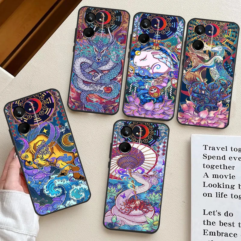 Custodia Cinese Zodiac Dragon Tiger Per Realme Gt Neo 5 Gt3 Gt5 9 10 11 12 Pro Plus C25S C21Y C30 C31 C33 C35 C51 C53 C55
