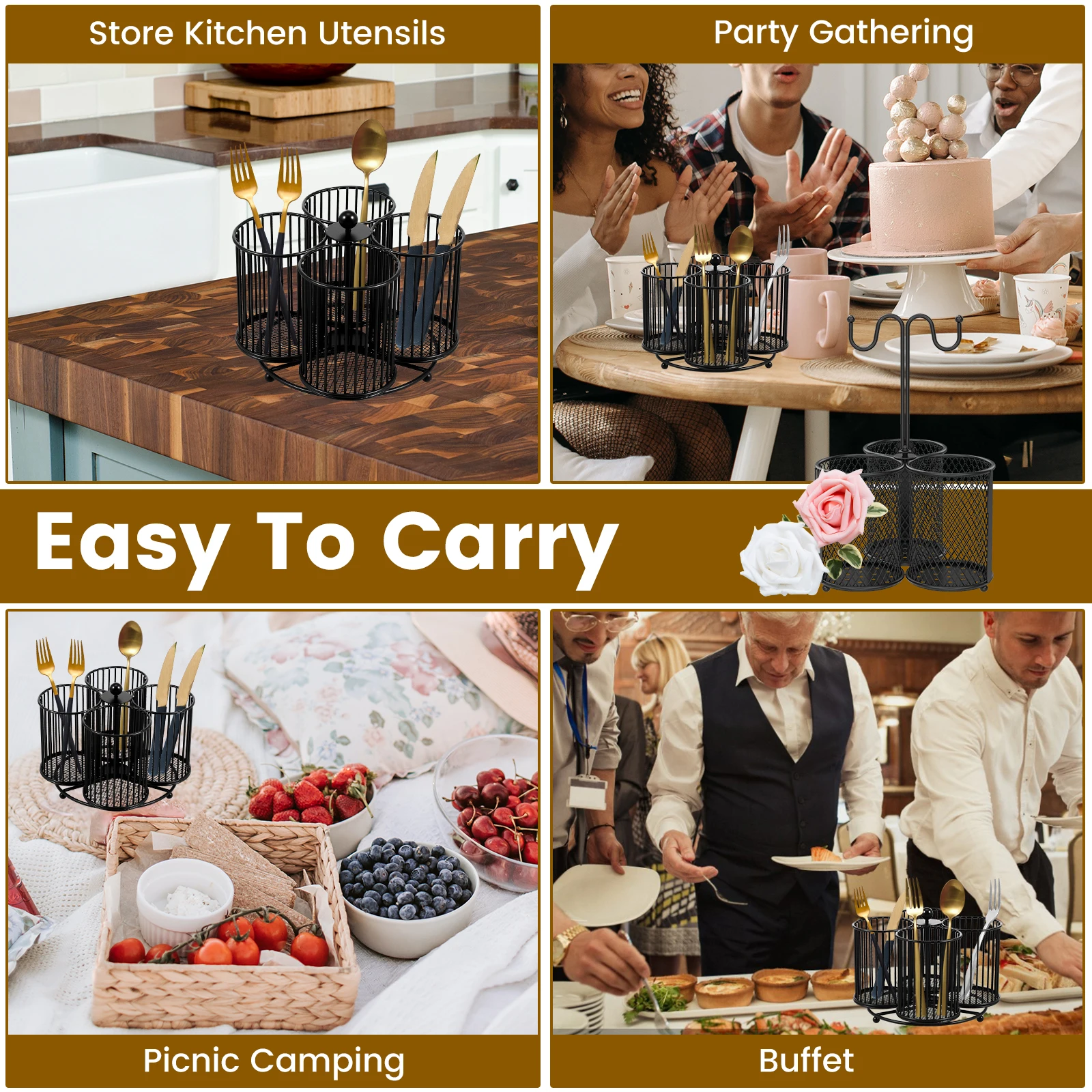 Utensil Caddy Silverware Cutlery Holder Kitchen Countertop Flatware Organizer Metal Utensil Holder Rack  Drying Rack For Home 5
