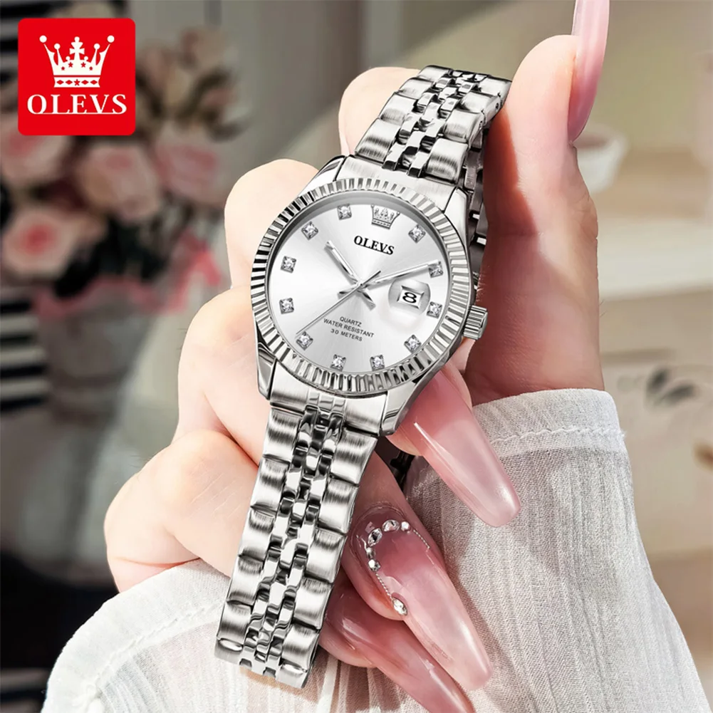 OLEVS 3705 Women's Watch Original Diamond Scale Date Quartz Watch For Women High Hardness Mirror Waterproof Ladies Wristwatch