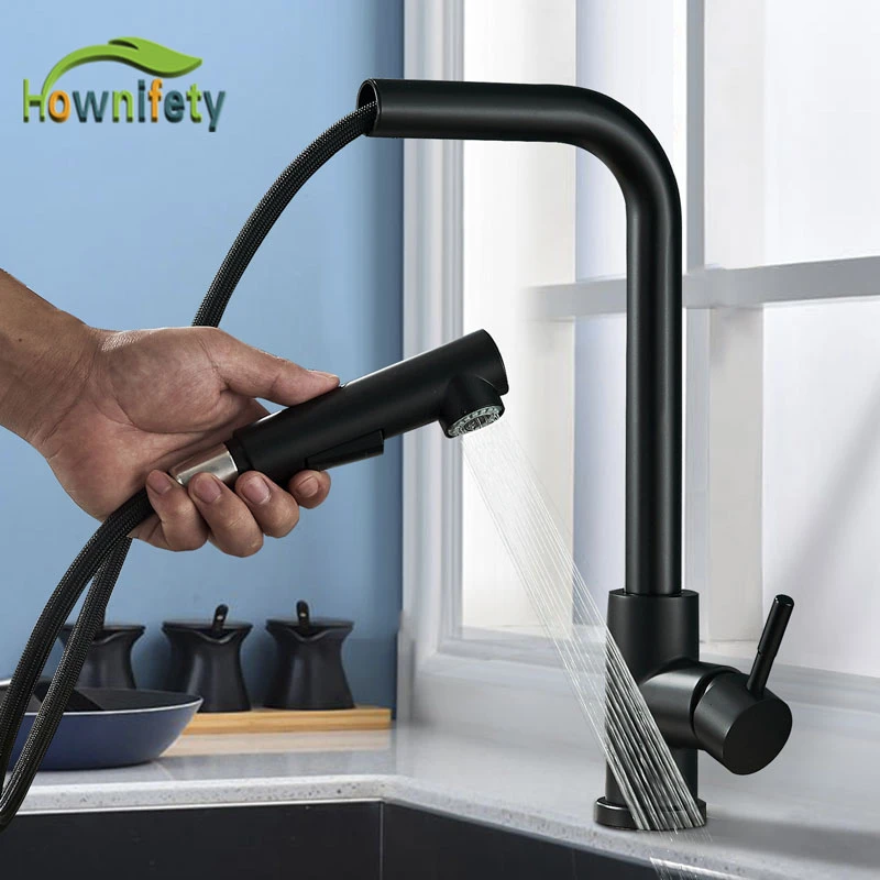 Stainless Steel Black Kitchen Faucet Pull Mixer Tap Kitchen Black