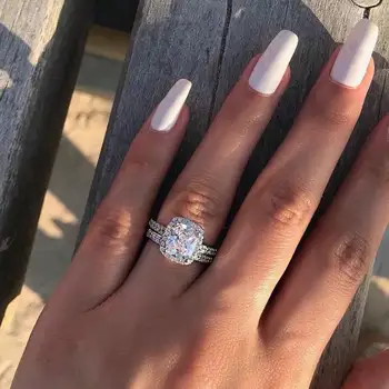 2Pcs Women's Fashion Noble Zirconia Wedding Ring Set Wedding Band Anniversary Gift Party Valentine's Day Engagement Women Jewelry Size 4-11# 2