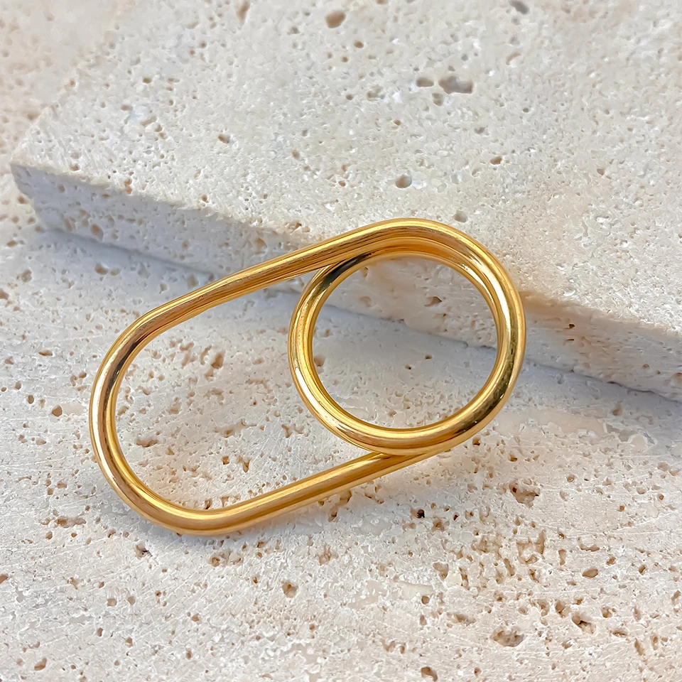 Hiraeva Damen-Doppelring: Einzigartiges Design mit sich kreuzenden Linien, 18K vergoldeter Edelstahl, Modeschmuck – Detail 11